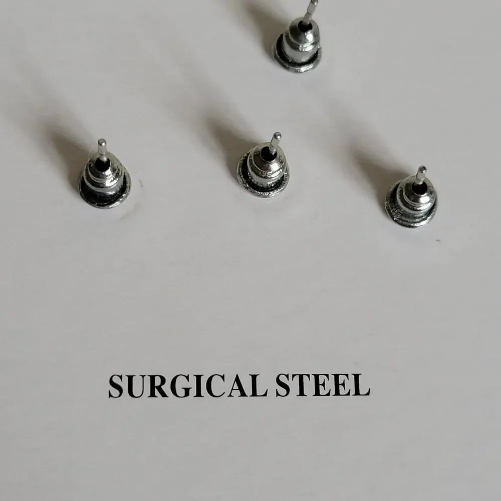 NWOT 2 Pair Fashion Post Pierced Surgical Steel Earrings Round Iridescent/Blue